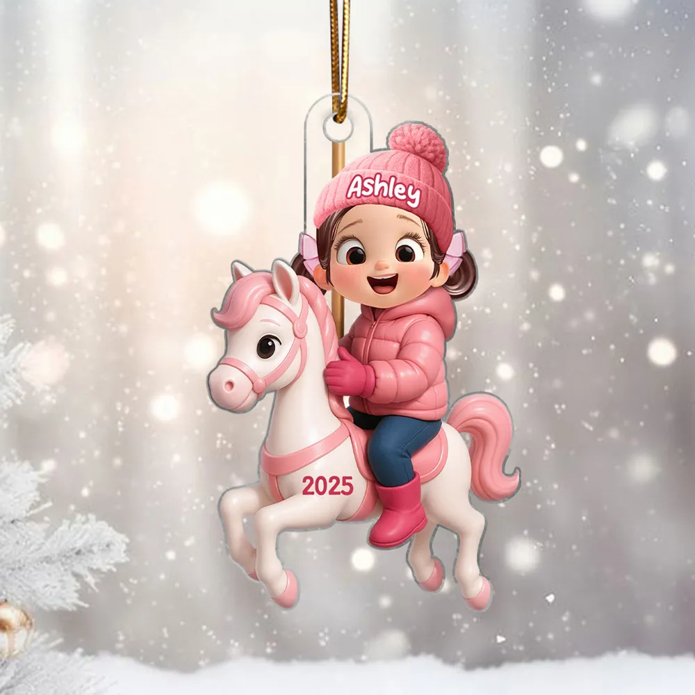 Girl Riding Horse Acrylic Ornament – Personalized Christmas Gift for Kids, Heartwarming Family House Keepsake - Image 3