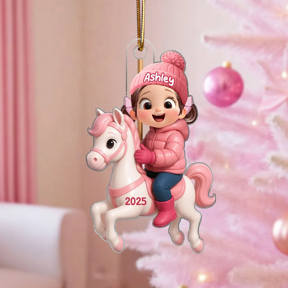 Girl Riding Horse Acrylic Ornament – Personalized Christmas Gift for Kids, Heartwarming Family House Keepsake - Image 6