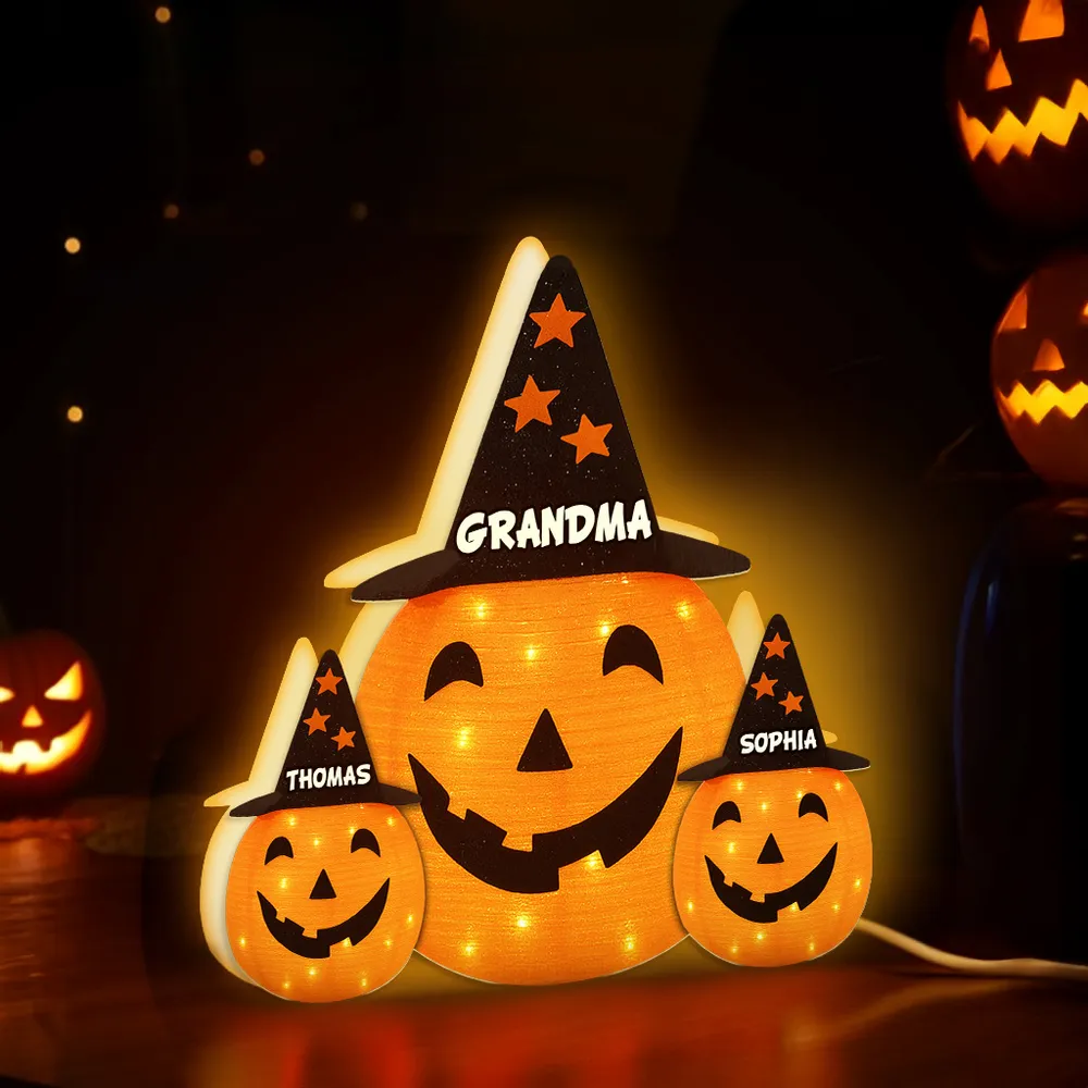 Custom Family Pumpkin Acrylic Light Box with “GRANDMA” – Bright Seasonal Lamp, Heartfelt Gift for Grandma and the Little Ones - Image 2