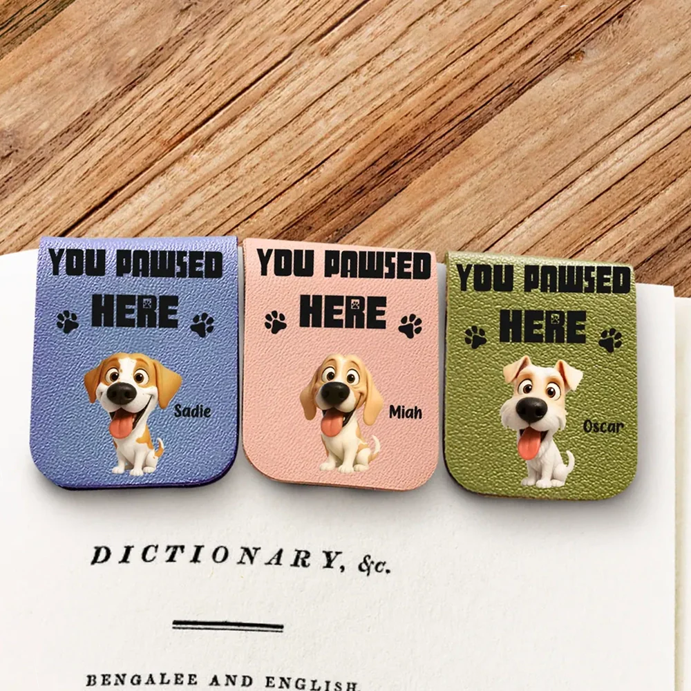 Dog-Themed Leather Magnetic Bookmark – Custom Gift for Book Lovers