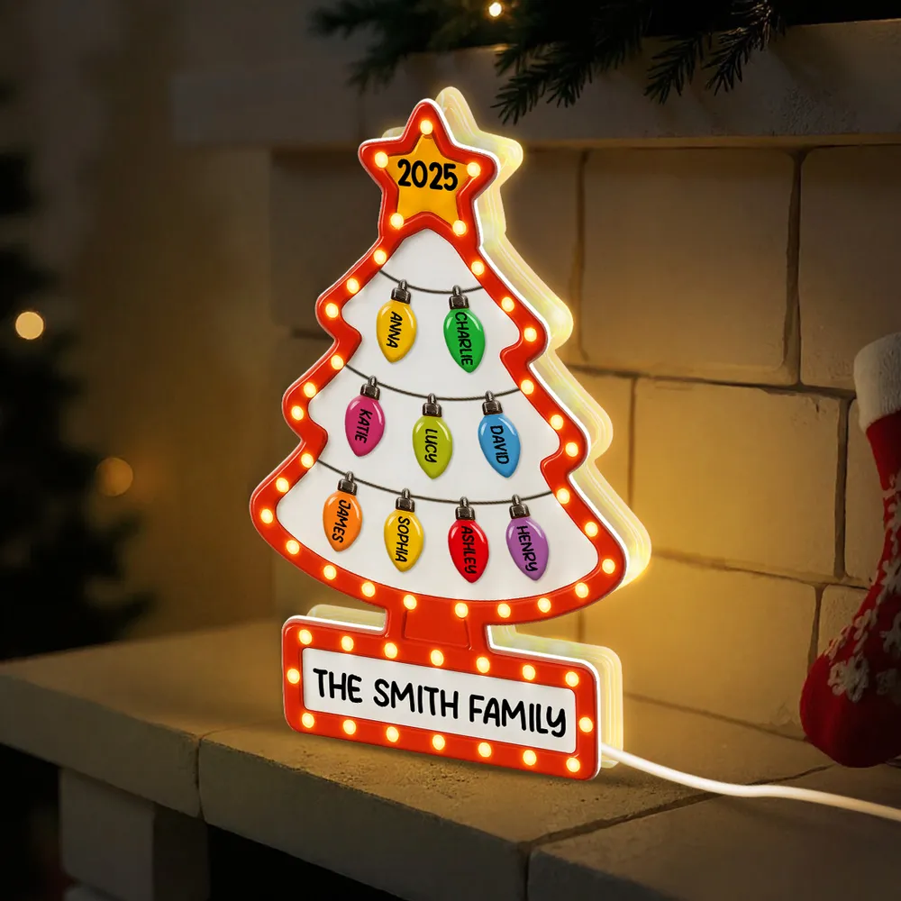 Family Christmas Tree Acrylic Light Box – Personalized Holiday Gift, Festive Home Decoration - Image 6