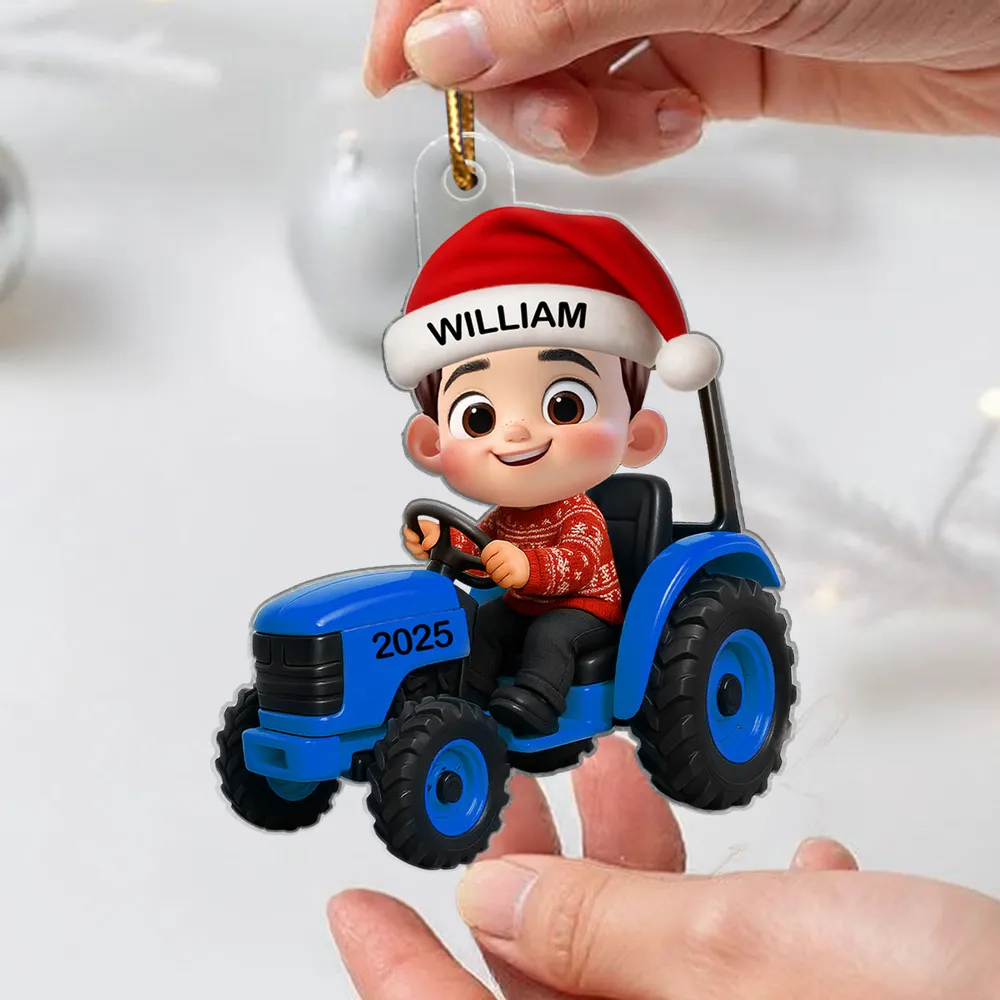 Acrylic Ornament with Christmas Tractor Design, Whimsical Holiday Style, Perfect Gift for Kids and Family - Image 2