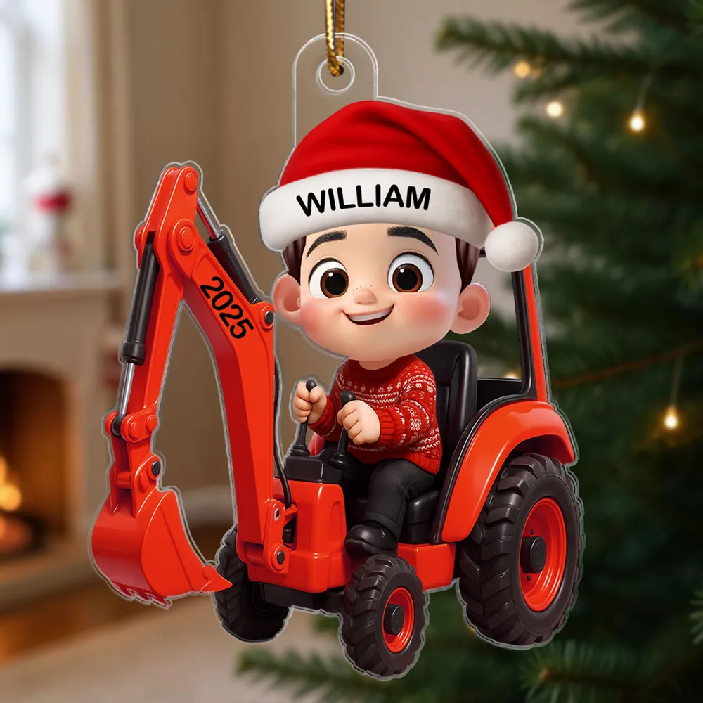 Acrylic Ornament with Christmas Tractor Design, Whimsical Holiday Style, Perfect Gift for Kids and Family - Image 3