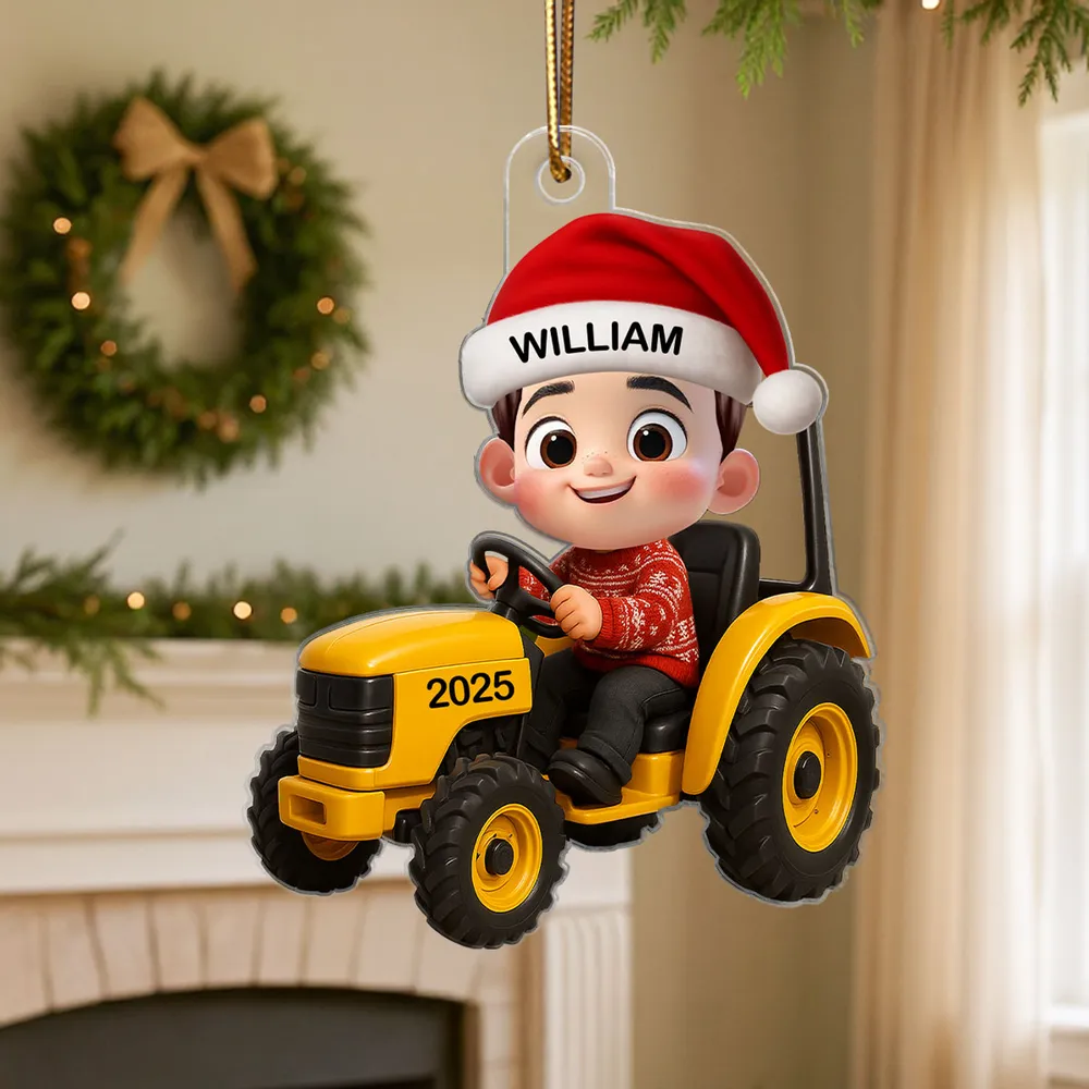 Acrylic Ornament with Christmas Tractor Design, Whimsical Holiday Style, Perfect Gift for Kids and Family - Image 6