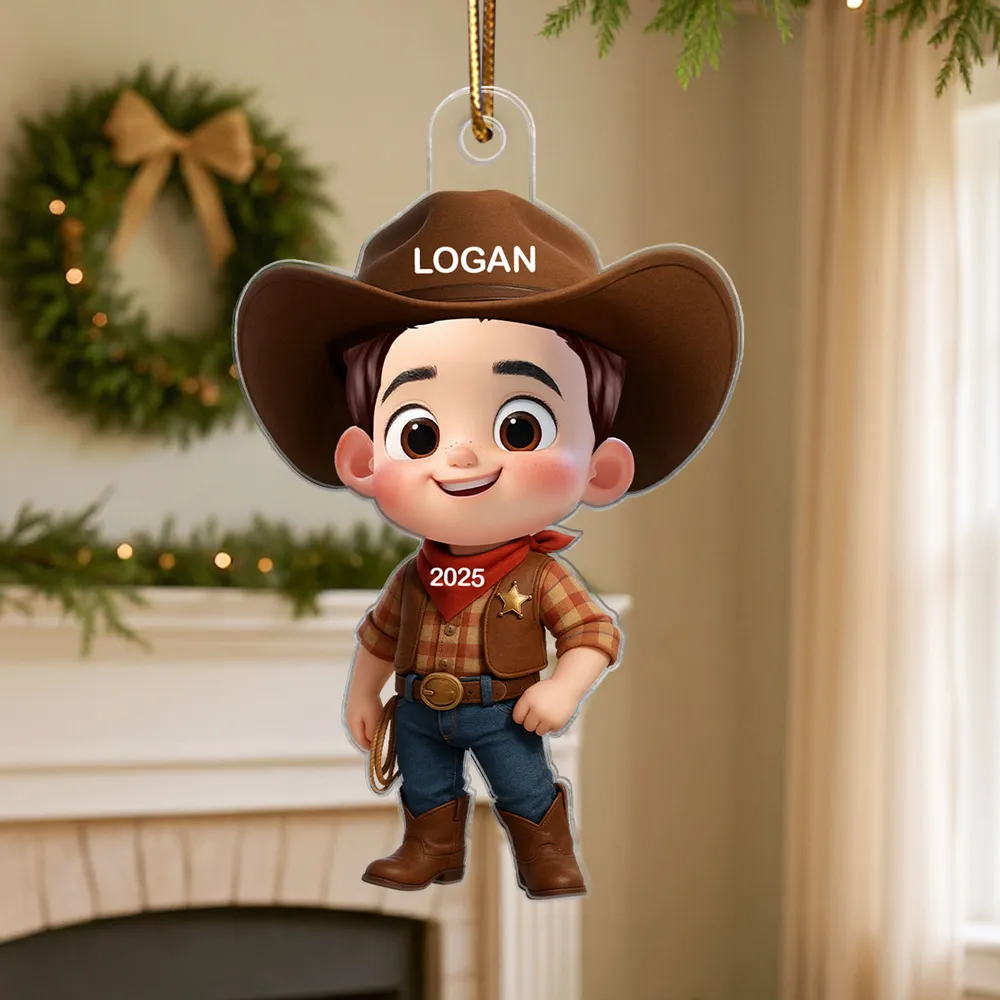 Personalized Cowboy Acrylic Ornament, Ideal Holiday Decoration and Gift for Kids - Image 3