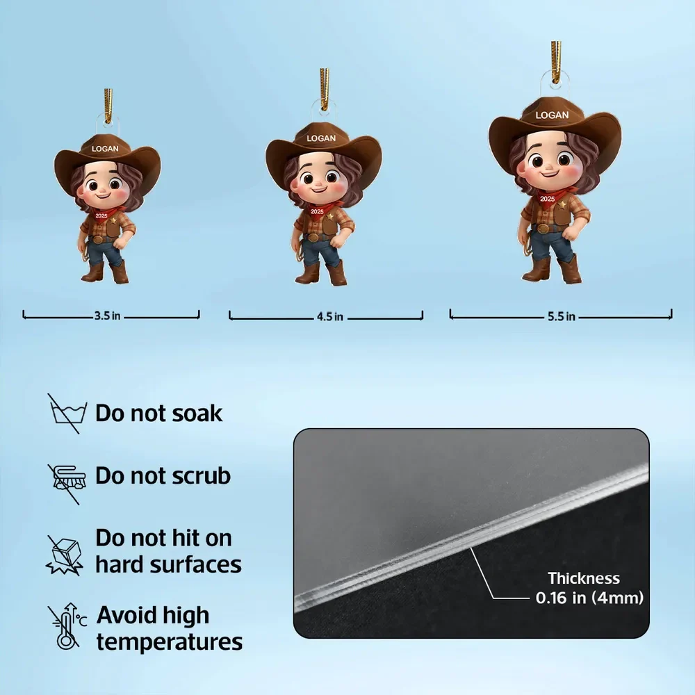 Personalized Cowboy Acrylic Ornament, Ideal Holiday Decoration and Gift for Kids - Image 4