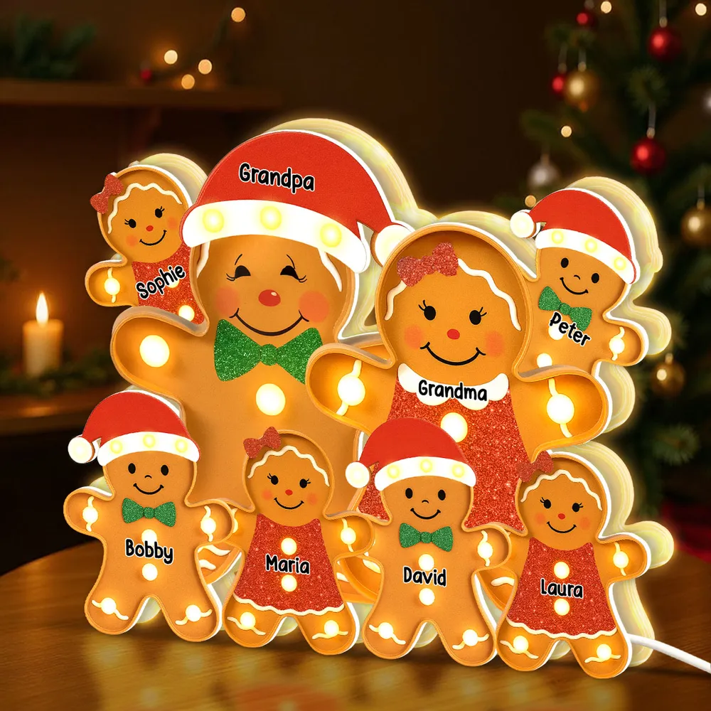 Family Acrylic Light Box – Personalized Gingerbread Christmas Decoration, Clear and Collectible Holiday Gift - Image 4