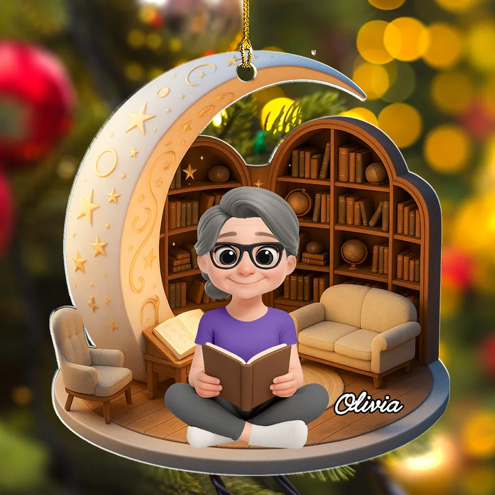 Book Lover Acrylic Ornament – Cozy Moonlight Reading Scene, High-Clarity Collectible Gift for Readers - Image 2