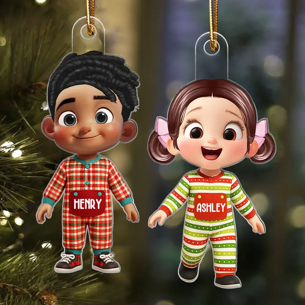 Kids in Pajamas Acrylic Ornament – Personalized Christmas Decoration, Clear and Textured Collectible Gift for Families - Image 4