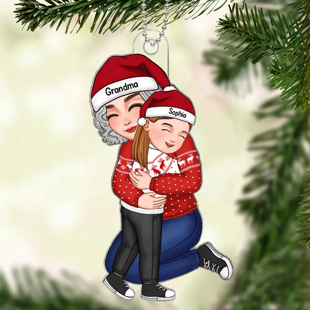 Acrylic Ornament with Grandma and Grandchild Hug, Heartwarming Holiday Keepsake, Perfect Gift for Family Love - Image 2
