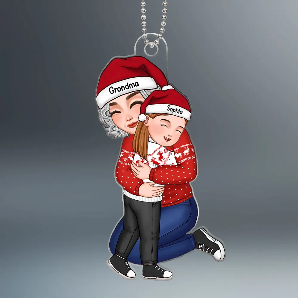 Acrylic Ornament with Grandma and Grandchild Hug, Heartwarming Holiday Keepsake, Perfect Gift for Family Love - Image 3