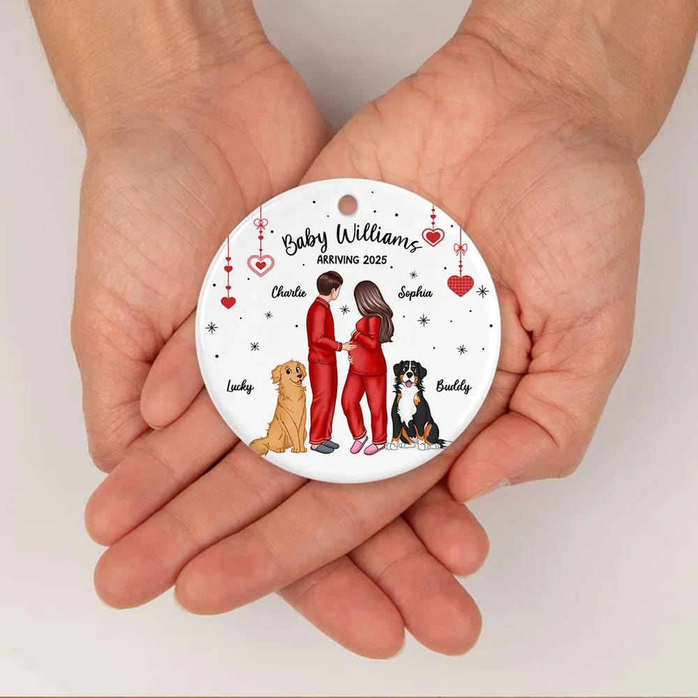 Ceramic Ornament with Expecting Parents Illustration, Heartwarming Gift for New Baby Celebration - Image 4