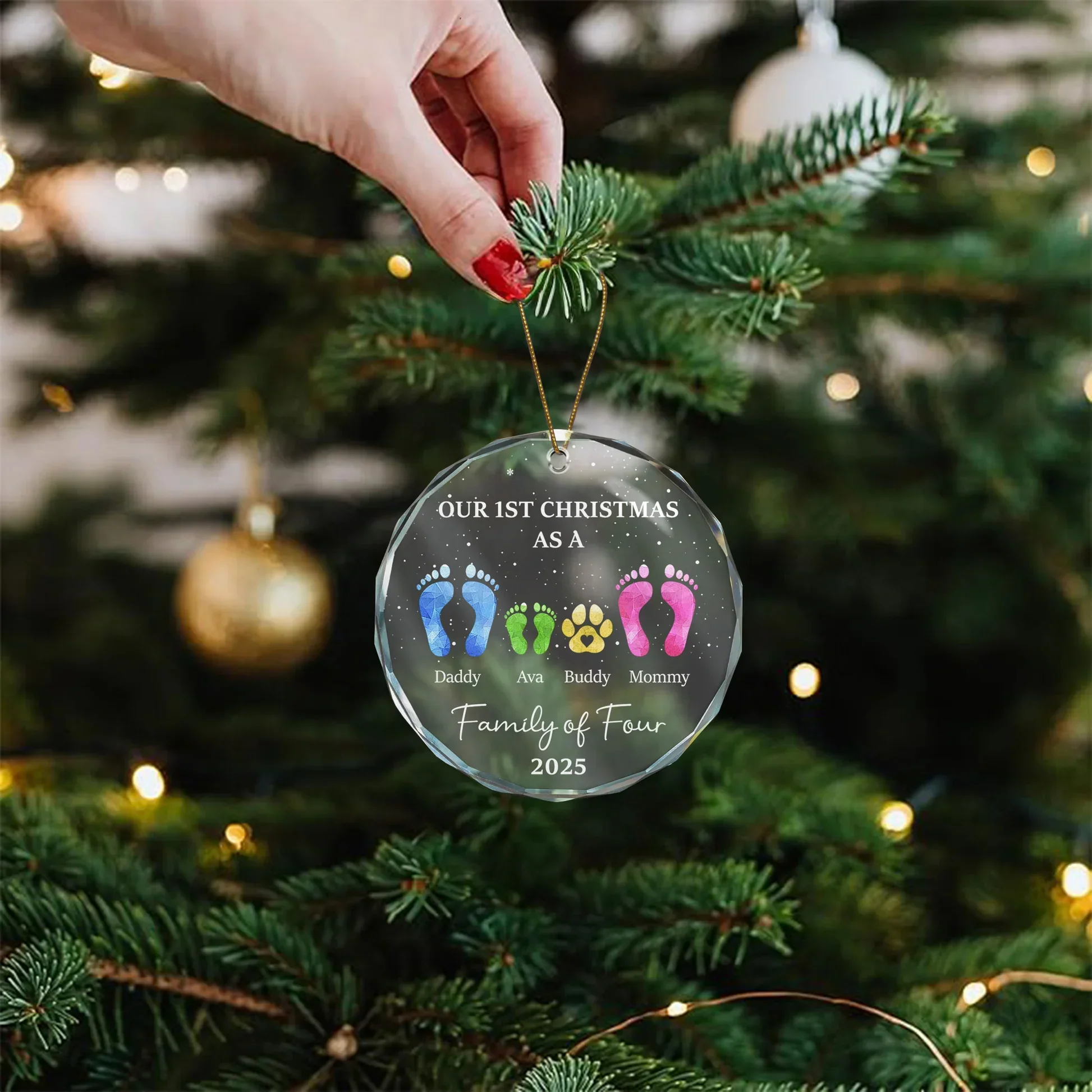 Crystal Ornament with Family Footprints & Paw Print Design, Warm Holiday Keepsake, Perfect Gift for Loved Ones - Image 4