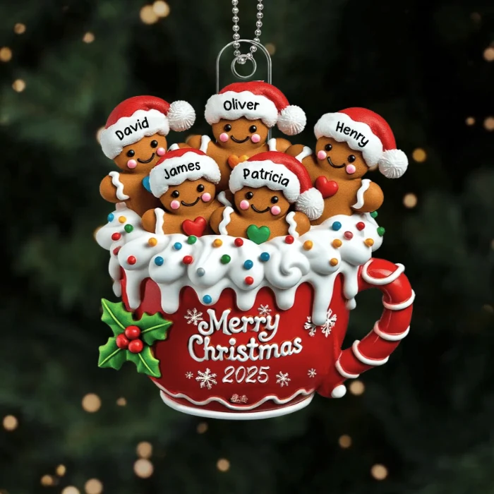 Christmas Acrylic Ornament Gingerbread Cup Design, Fun Holiday Decoration, Perfect Gift for Family - Image 2