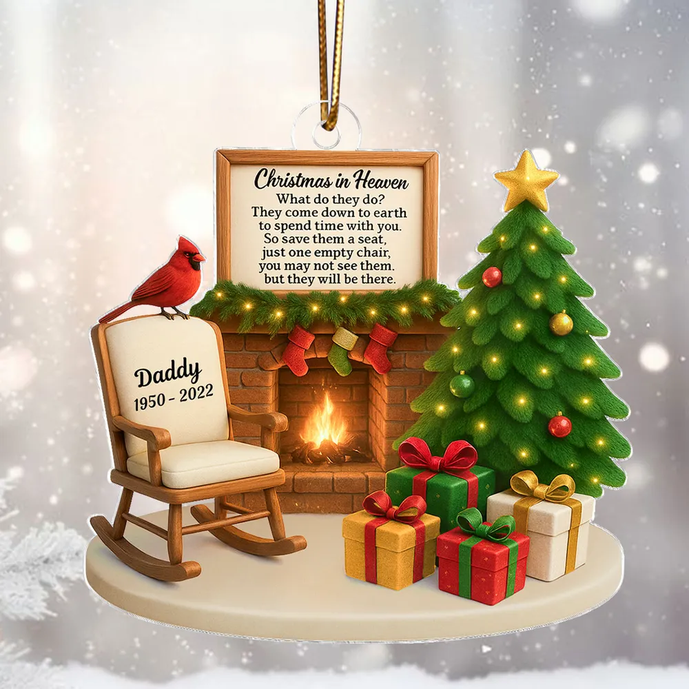 Memorial Acrylic Ornament featuring Christmas tree & fireplace, comforting remembrance décor, thoughtful gift for loved ones - Image 6
