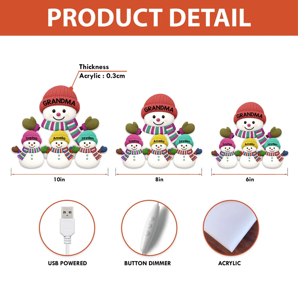 Cozy Snowman Family Acrylic Light Box – Festive Glow Décor, Heartfelt Gift for Grandma - Image 4