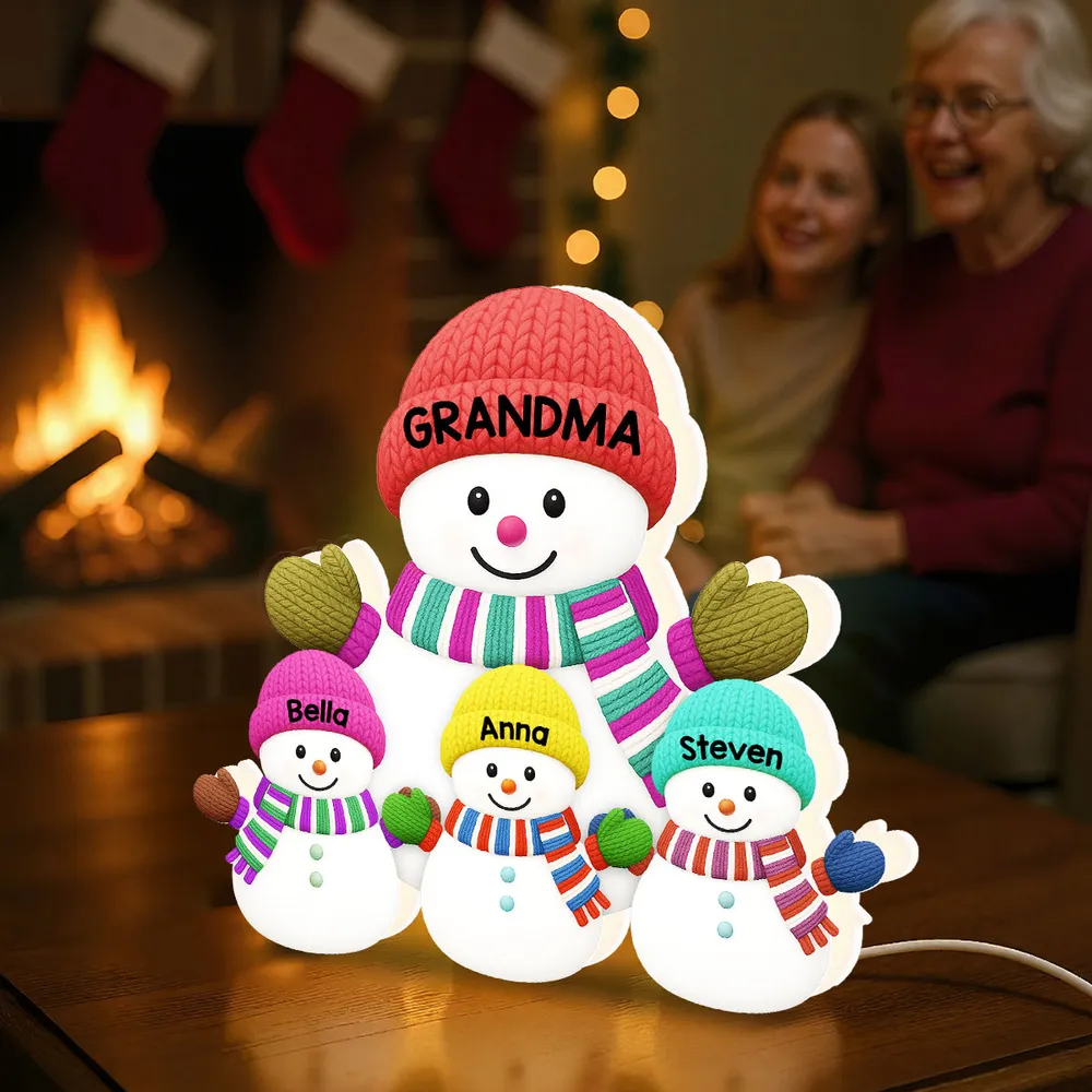 Cozy Snowman Family Acrylic Light Box – Festive Glow Décor, Heartfelt Gift for Grandma - Image 9
