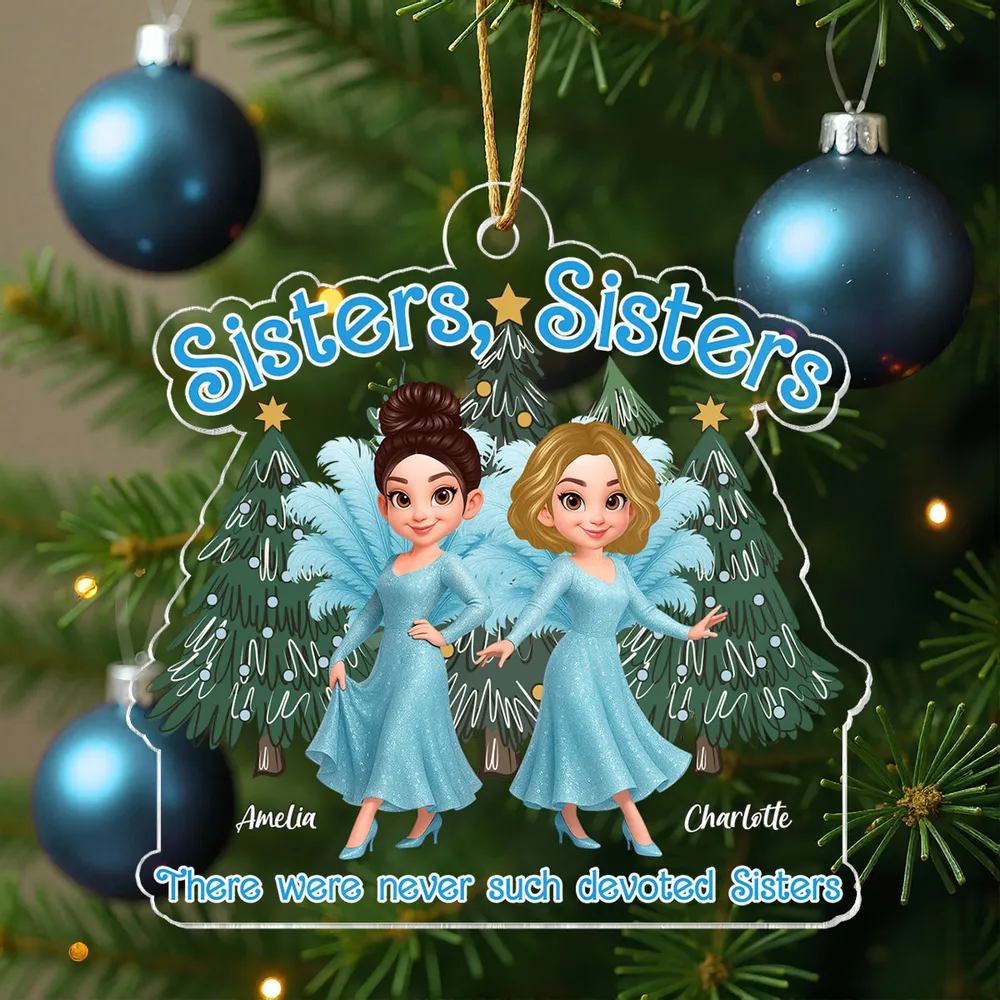 Personalized Sisters Acrylic Ornament featuring glitter blue dress design, holiday decoration and keepsake gift - Image 7