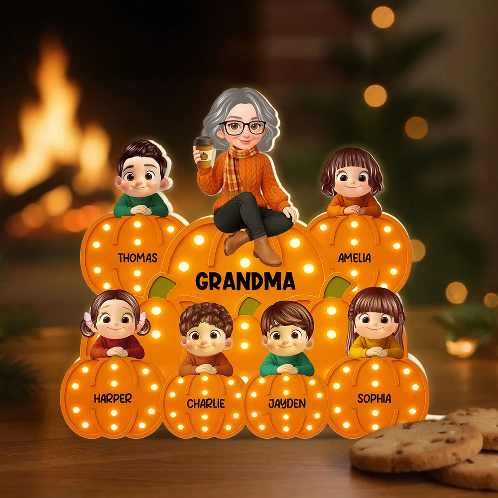 Personalized Acrylic Light Box for Grandma and Grandkids, pumpkin stack design, warm glow, fall décor keepsake, perfect gift for Halloween and Thanksgiving - Image 7