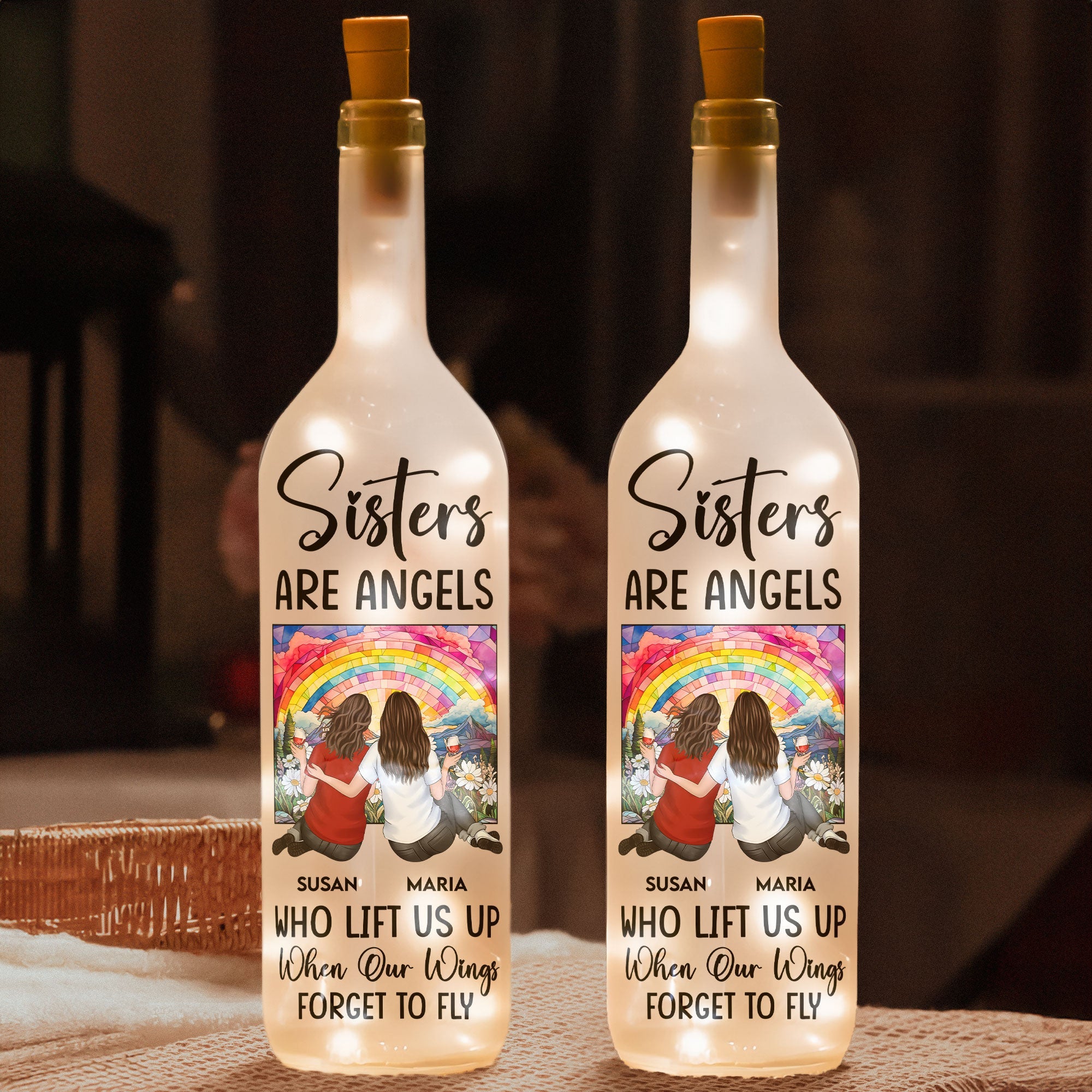 Bottle Lamp Sisters Are Angels design – warm decorative light with soft glow, meaningful home décor for shared memories, gift-ready for best friends and sisters - Image 2