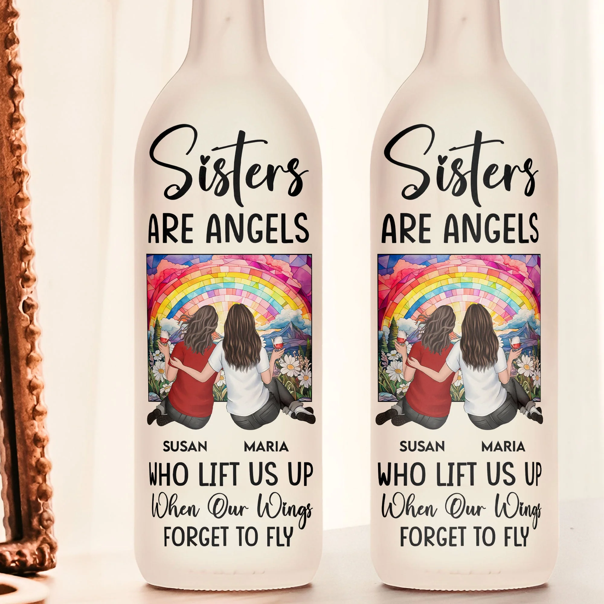 Bottle Lamp Sisters Are Angels design – warm decorative light with soft glow, meaningful home décor for shared memories, gift-ready for best friends and sisters - Image 3