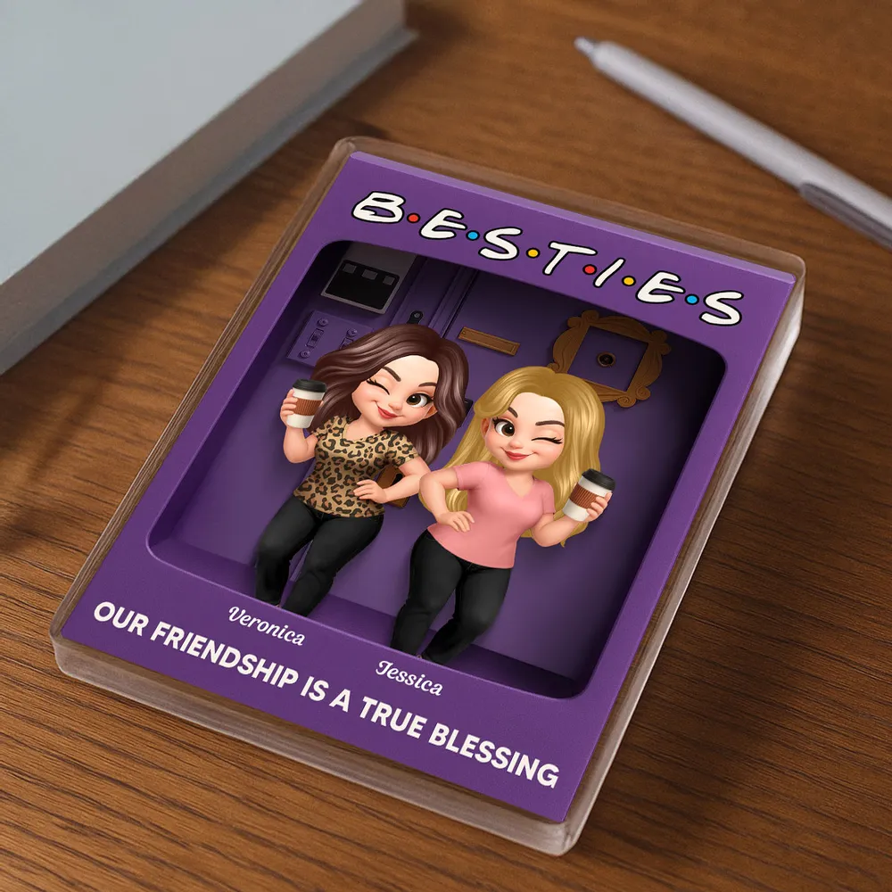Rectangle Acrylic Block Plaque for Besties — cute characters holding coffee, purple backdrop, perfect friendship gift for birthdays, holidays, and everyday smiles - Image 10
