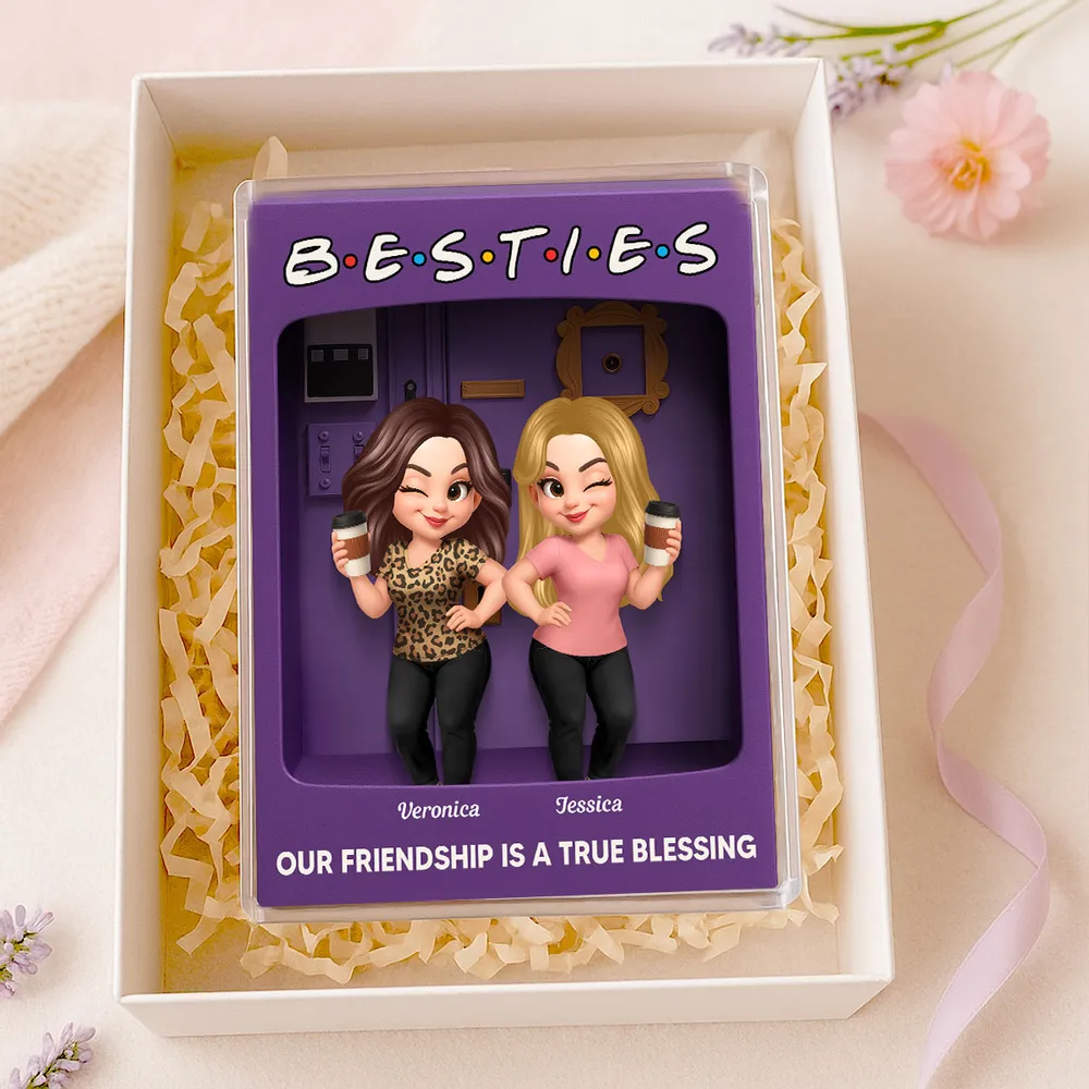 Rectangle Acrylic Block Plaque for Besties — cute characters holding coffee, purple backdrop, perfect friendship gift for birthdays, holidays, and everyday smiles - Image 7