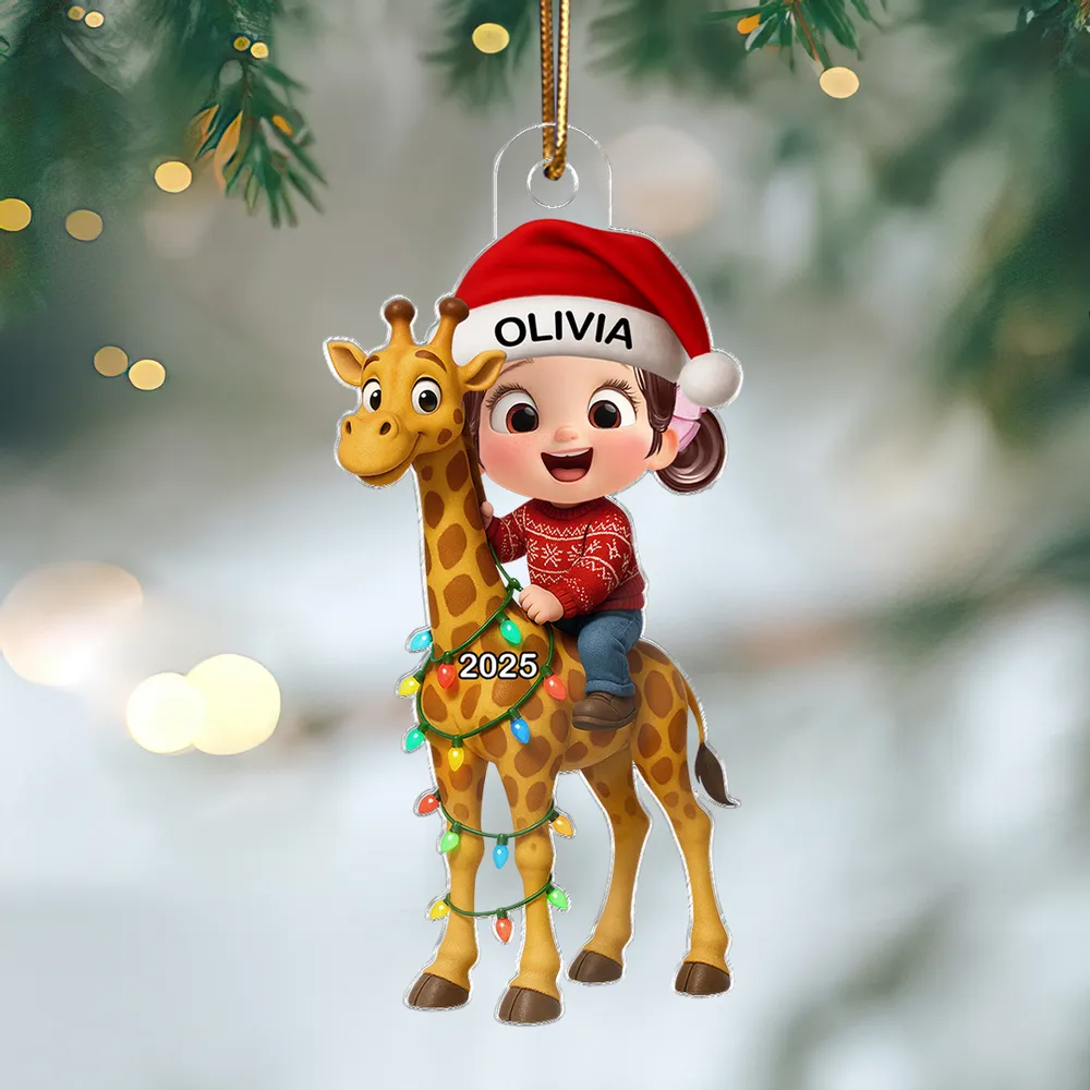 Cute Acrylic Ornament of Boy with Giraffe, Holiday Cheer, Gift-Ready Keepsake for Family and Friends - Image 6