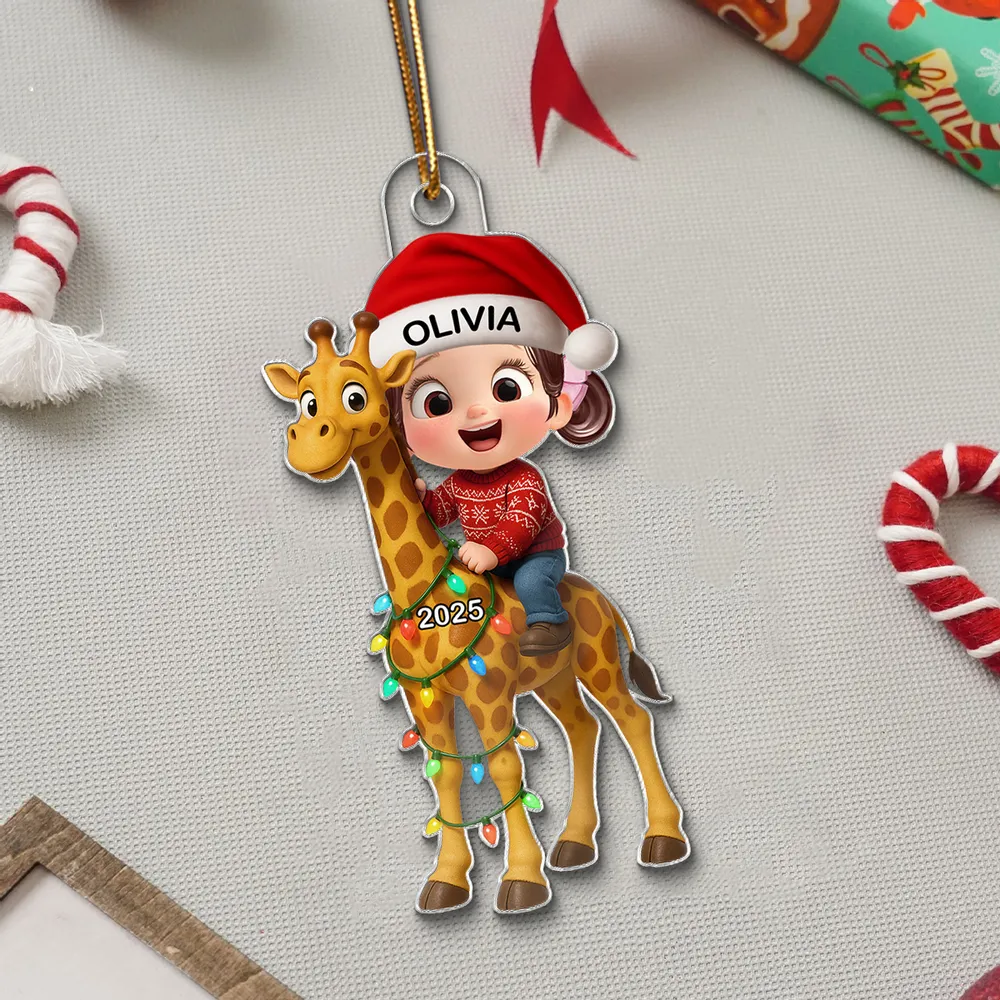 Cute Acrylic Ornament of Boy with Giraffe, Holiday Cheer, Gift-Ready Keepsake for Family and Friends - Image 7