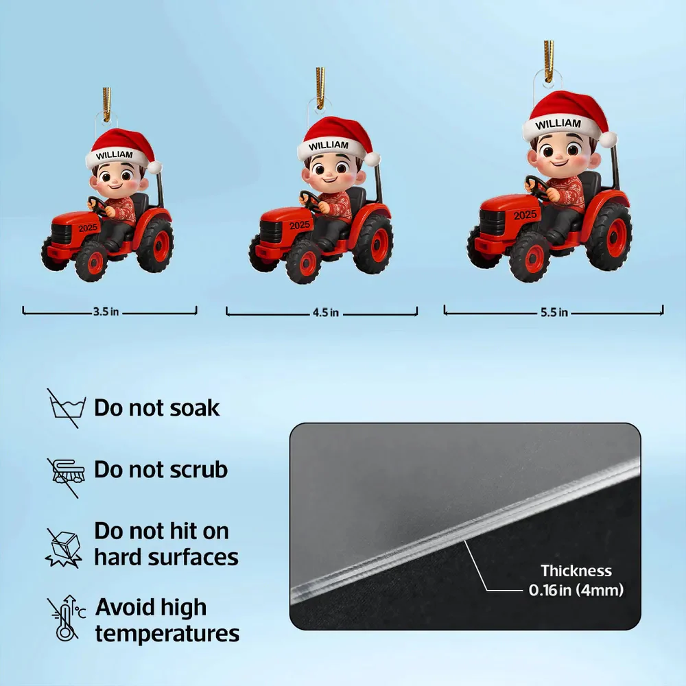 Cartoon Boy Tractor Acrylic Ornament with Christmas Cheer, Perfect Gift for Kids - Image 4
