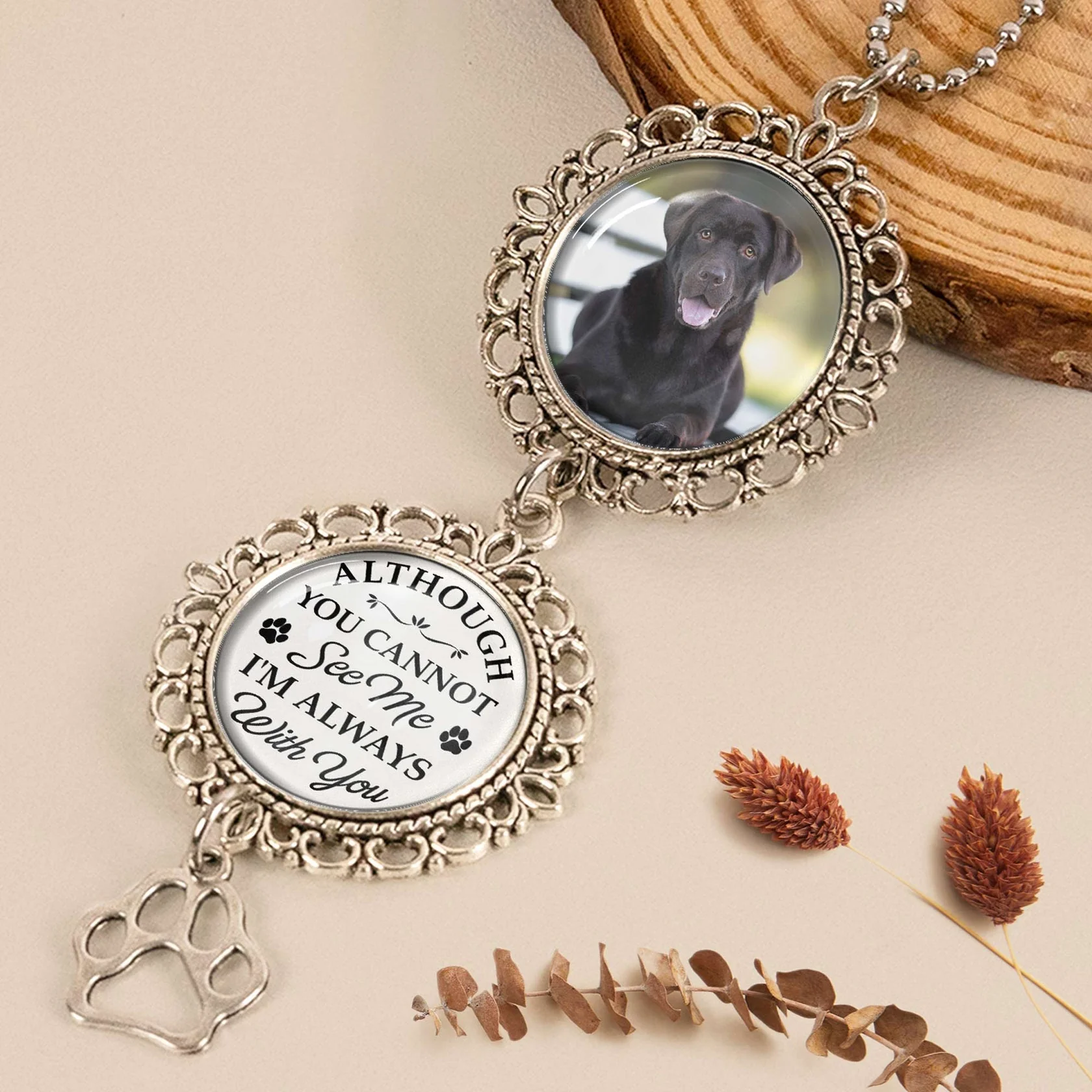 Metal Car Ornament with Pet Photo Frame – “I’m Always With You” Keepsake, Heartfelt Memorial Gift