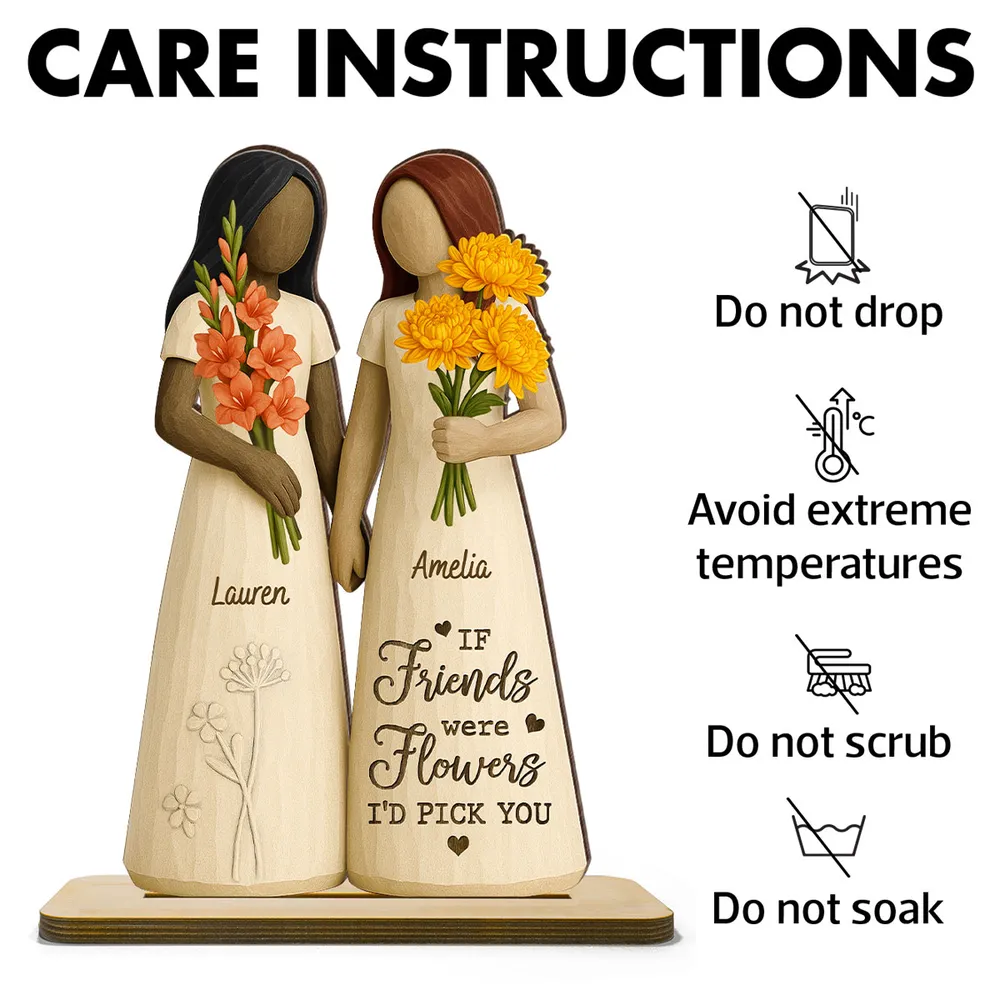 Wooden Plaque for Best Friends – Hand-in-Hand figurine with flowers, cozy mantel décor and heartwarming keepsake, perfect gift to celebrate lifelong friendship - Image 6