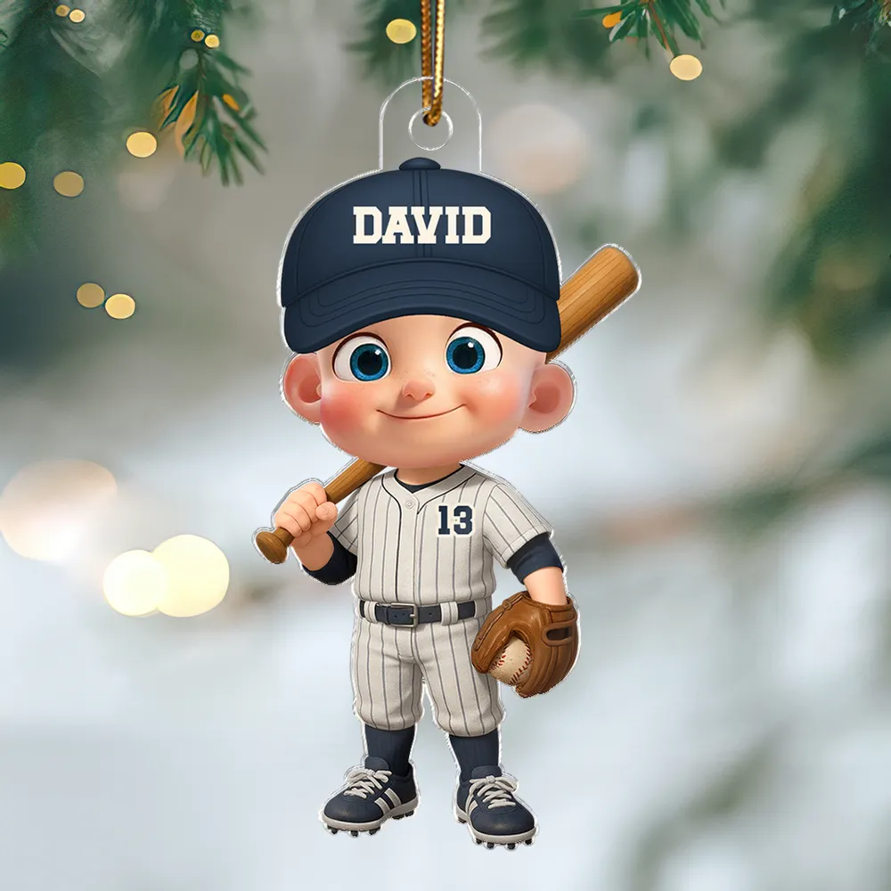 Baseball Acrylic Ornament with Cute Character Design, Customizable Holiday Tree Decoration, Perfect Gift for Kids and Families - Image 2
