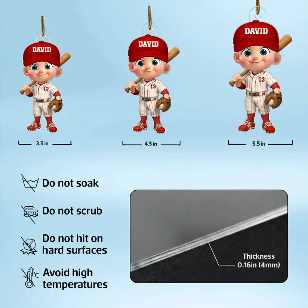 Baseball Acrylic Ornament with Cute Character Design, Customizable Holiday Tree Decoration, Perfect Gift for Kids and Families - Image 4