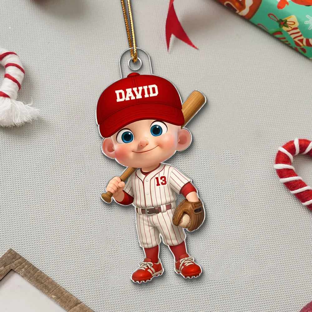 Baseball Acrylic Ornament with Cute Character Design, Customizable Holiday Tree Decoration, Perfect Gift for Kids and Families - Image 6