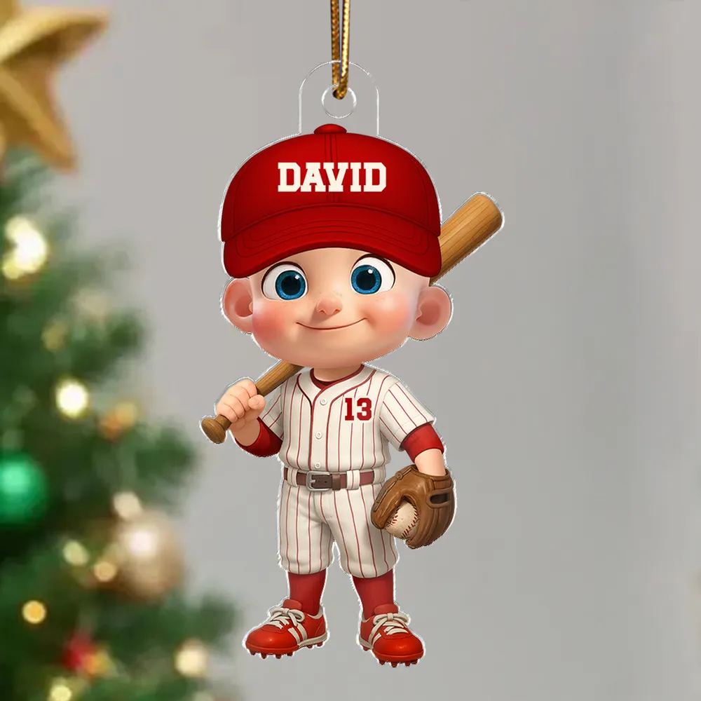 Baseball Acrylic Ornament with Cute Character Design, Customizable Holiday Tree Decoration, Perfect Gift for Kids and Families - Image 7
