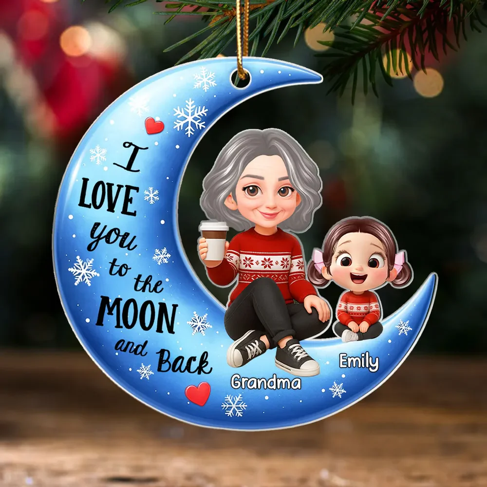 Moon Shaped Acrylic Ornament – Custom Gift with "I Love You to the Moon and Back" Quote - Image 2