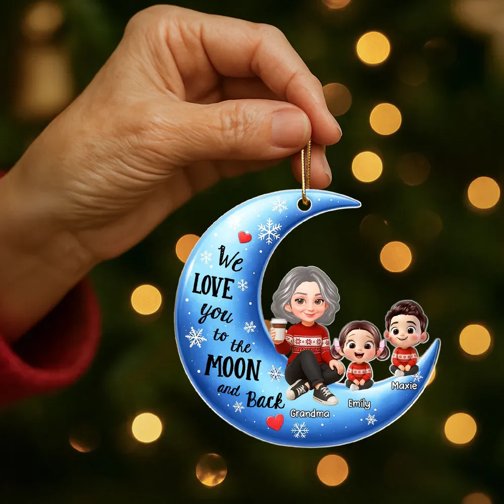 Moon Shaped Acrylic Ornament – Custom Gift with "I Love You to the Moon and Back" Quote - Image 3