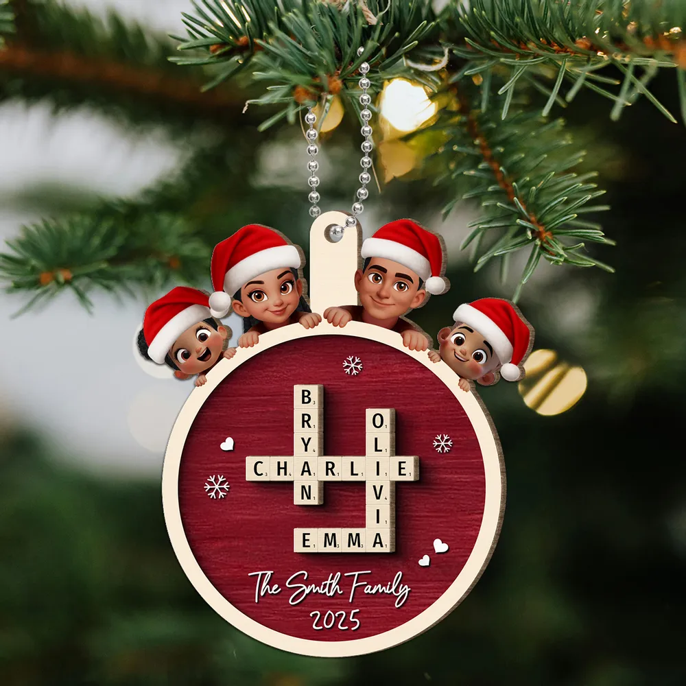 Personalized Family Scrabble Game 2-Layer Wooden Ornament – Custom Christmas Decoration - Image 3