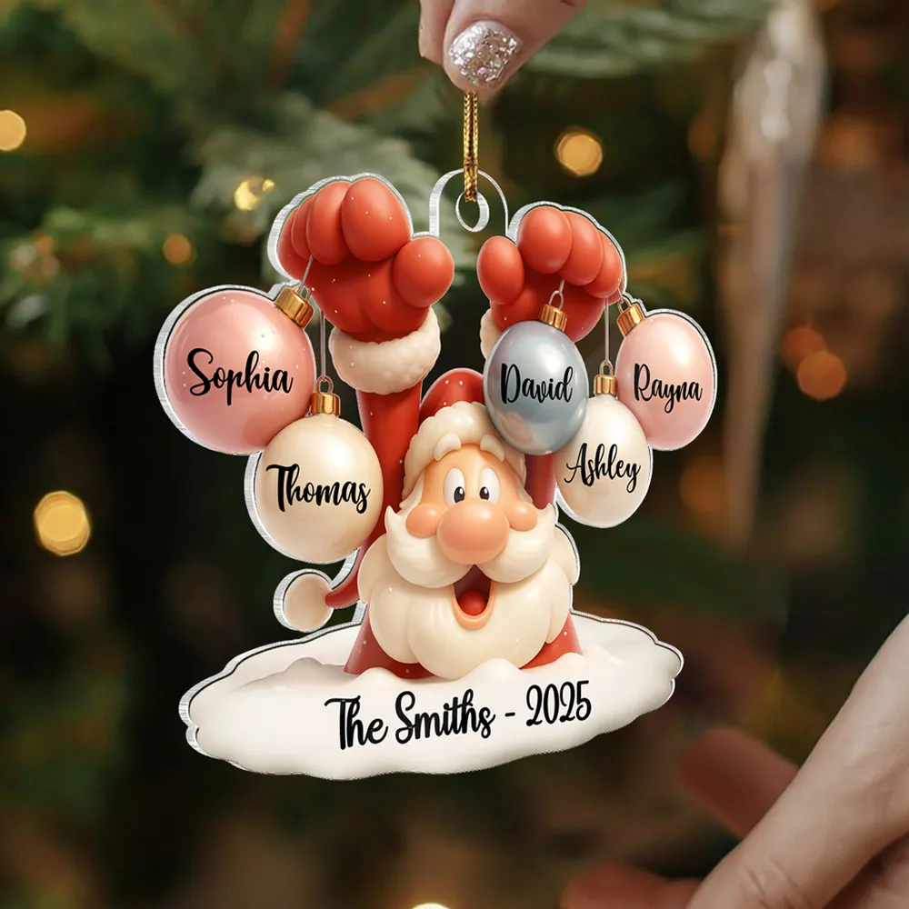 Santa Family Acrylic Ornament, festive bauble design with Santa holding ornaments, perfect gift for families, cozy tree decoration - Image 2