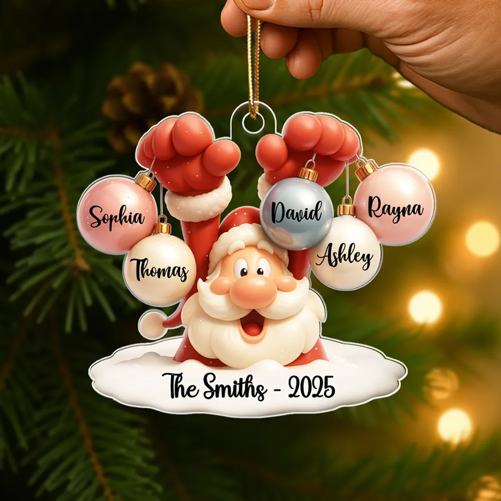 Santa Family Acrylic Ornament, festive bauble design with Santa holding ornaments, perfect gift for families, cozy tree decoration - Image 3