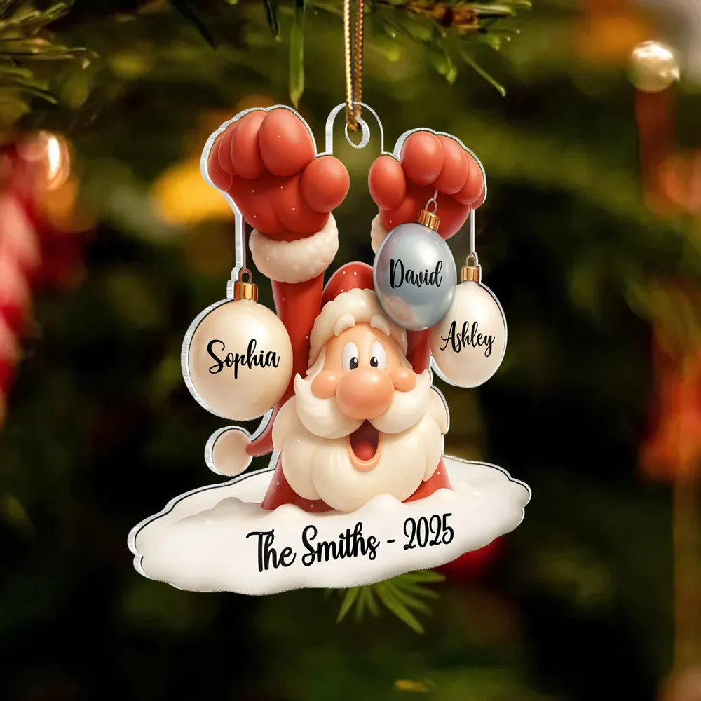 Santa Family Acrylic Ornament, festive bauble design with Santa holding ornaments, perfect gift for families, cozy tree decoration - Image 5