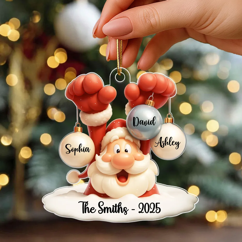 Santa Family Acrylic Ornament, festive bauble design with Santa holding ornaments, perfect gift for families, cozy tree decoration - Image 6