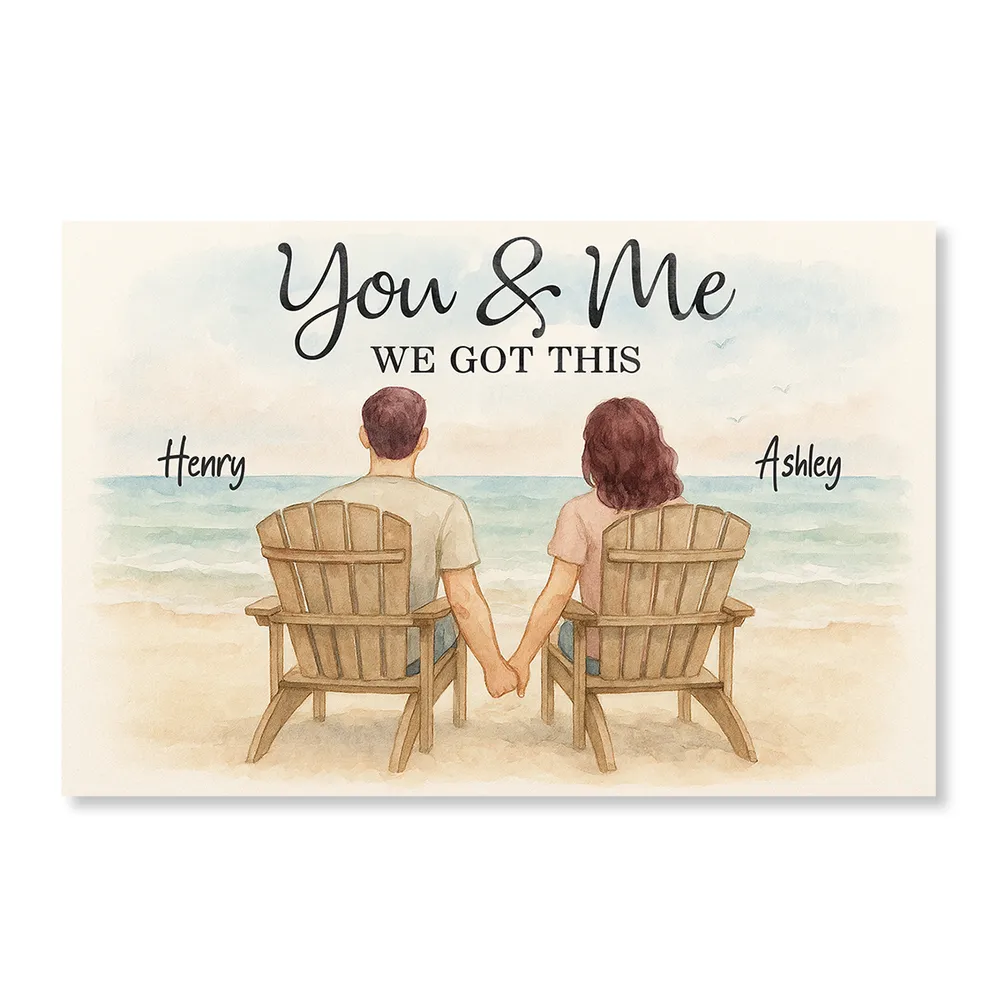 Romantic Seaside Poster, hand-in-hand couple illustration with gentle ocean background, warm modern wall art, heartfelt gift for partners or newlyweds - Image 2