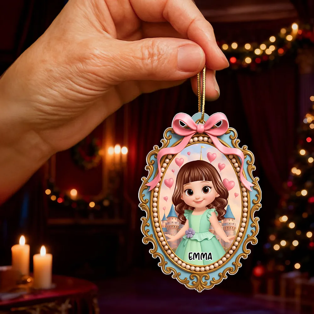 Acrylic Ornament with Princess Portrait and Pink Bow Frame, clear print and elegant detail, perfect gift for Kids or Christmas Décor - Image 2