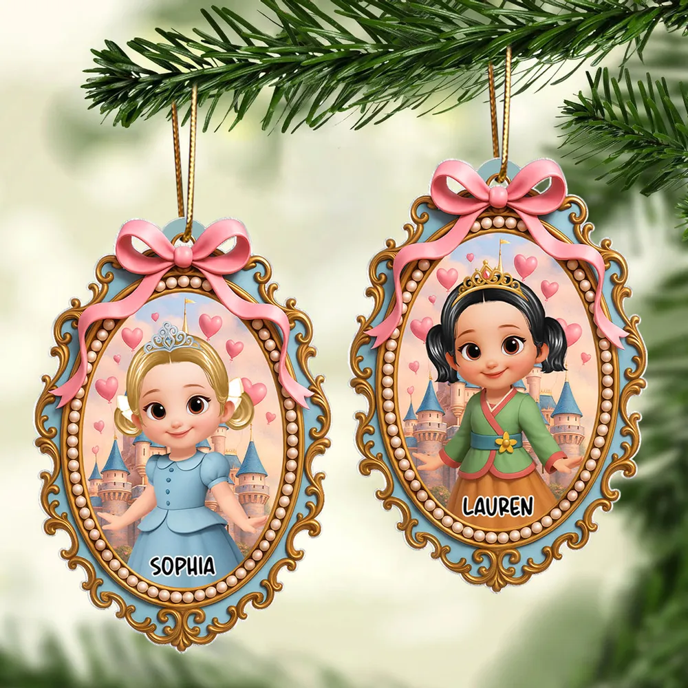 Acrylic Ornament with Princess Portrait and Pink Bow Frame, clear print and elegant detail, perfect gift for Kids or Christmas Décor - Image 5