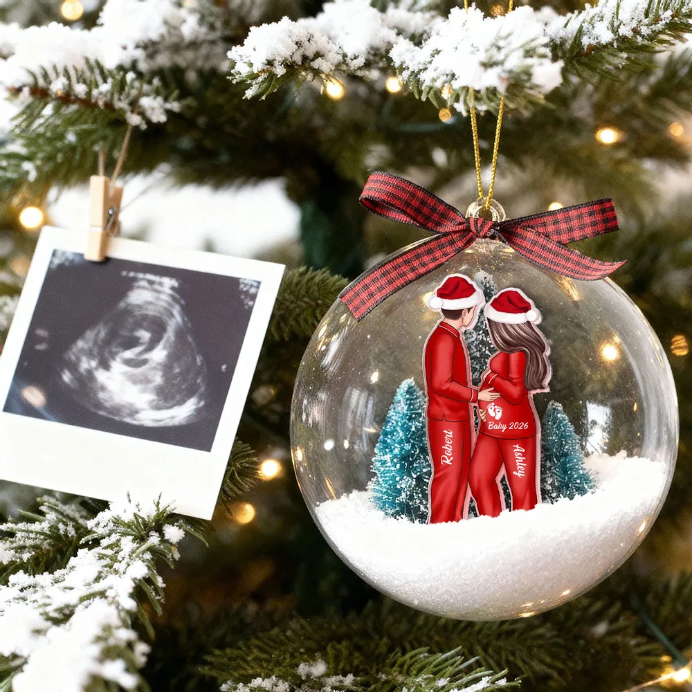 Acrylic Snow Globe Ornament Featuring Couple Expecting Baby, Christmas Tree Decor and Perfect Gift for New Parents - Image 2