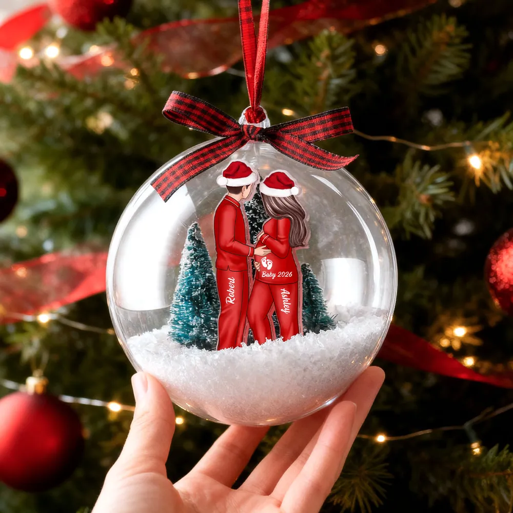 Acrylic Snow Globe Ornament Featuring Couple Expecting Baby, Christmas Tree Decor and Perfect Gift for New Parents - Image 4