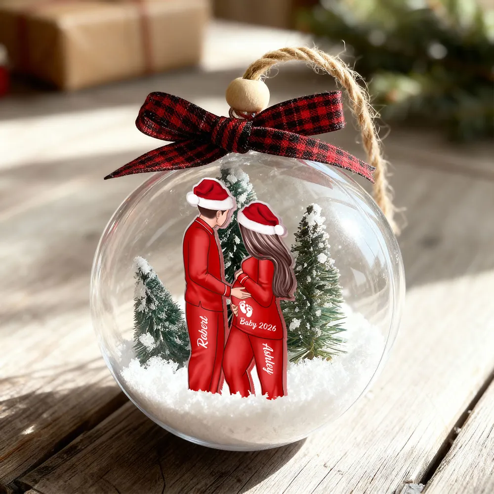 Acrylic Snow Globe Ornament Featuring Couple Expecting Baby, Christmas Tree Decor and Perfect Gift for New Parents - Image 5