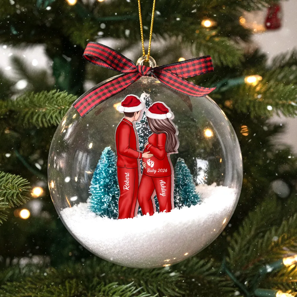 Acrylic Snow Globe Ornament Featuring Couple Expecting Baby, Christmas Tree Decor and Perfect Gift for New Parents - Image 7